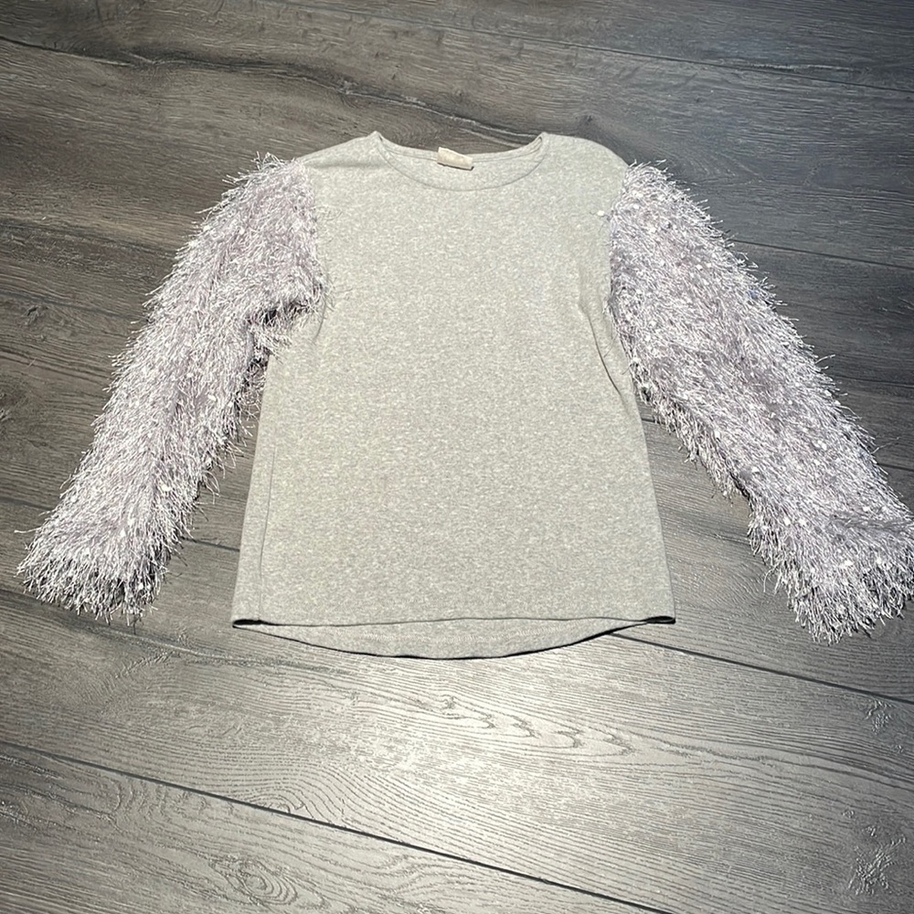 Girls size 7 at sweatshirt with fancy sleeves